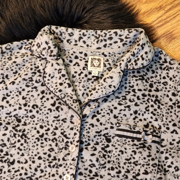Anne Klein Animal Print Leopard Fleece Pajama Set Women's Size Small - Picture 2 of 8
